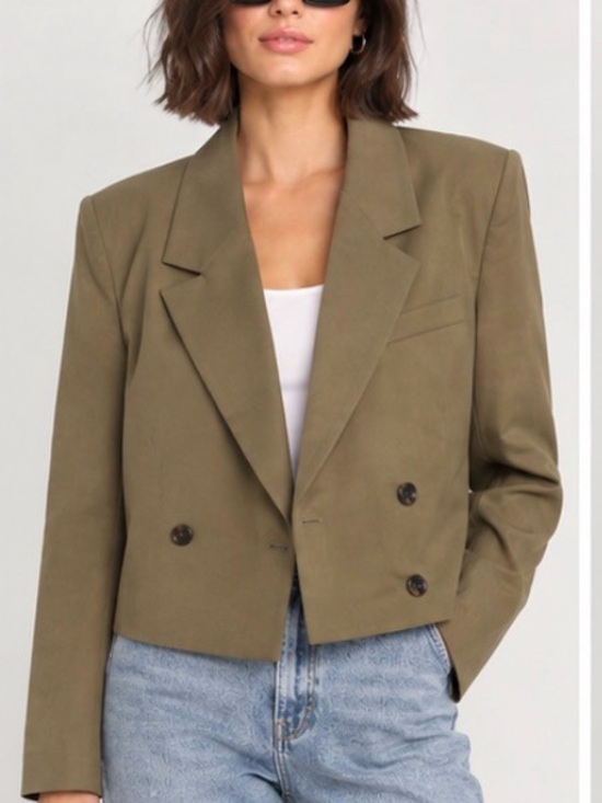 Lulus Jackets & Blazers - Lulu's Cropped Olive Double-Breasted Blazer